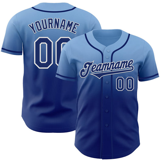 Custom Light Blue Royal-White Authentic Fade Fashion Baseball Jersey - Main View