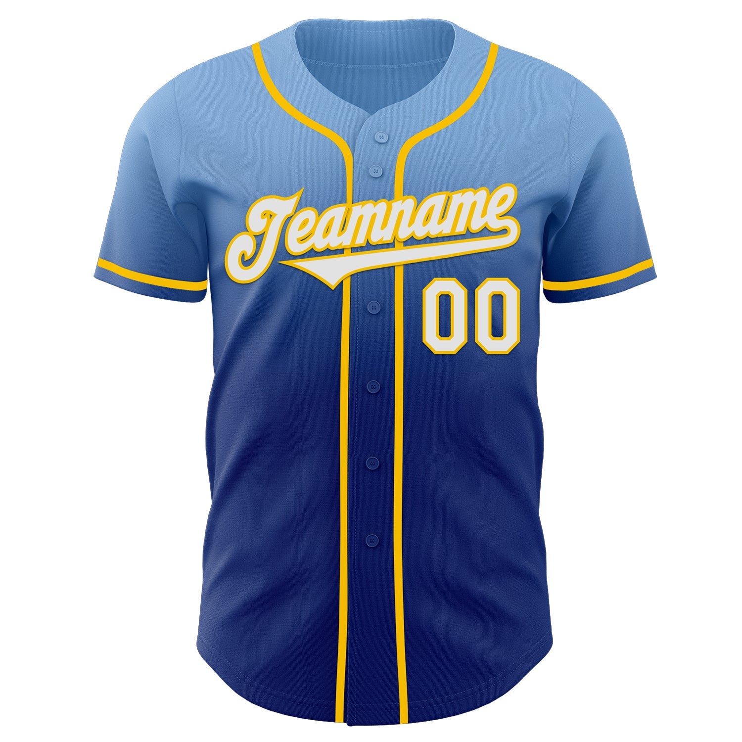 Custom Light Blue White Royal-Yellow Authentic Fade Fashion Baseball Jersey view 2