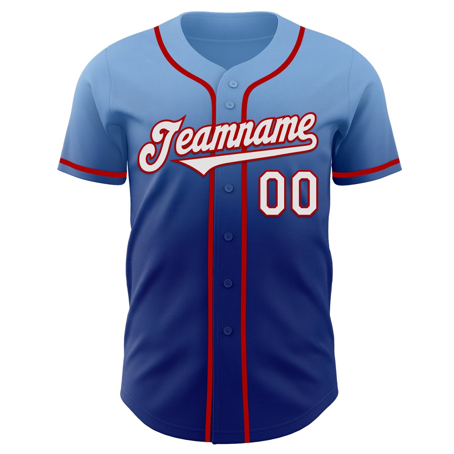 Custom Light Blue White Royal-Red Authentic Fade Fashion Baseball Jersey view 2