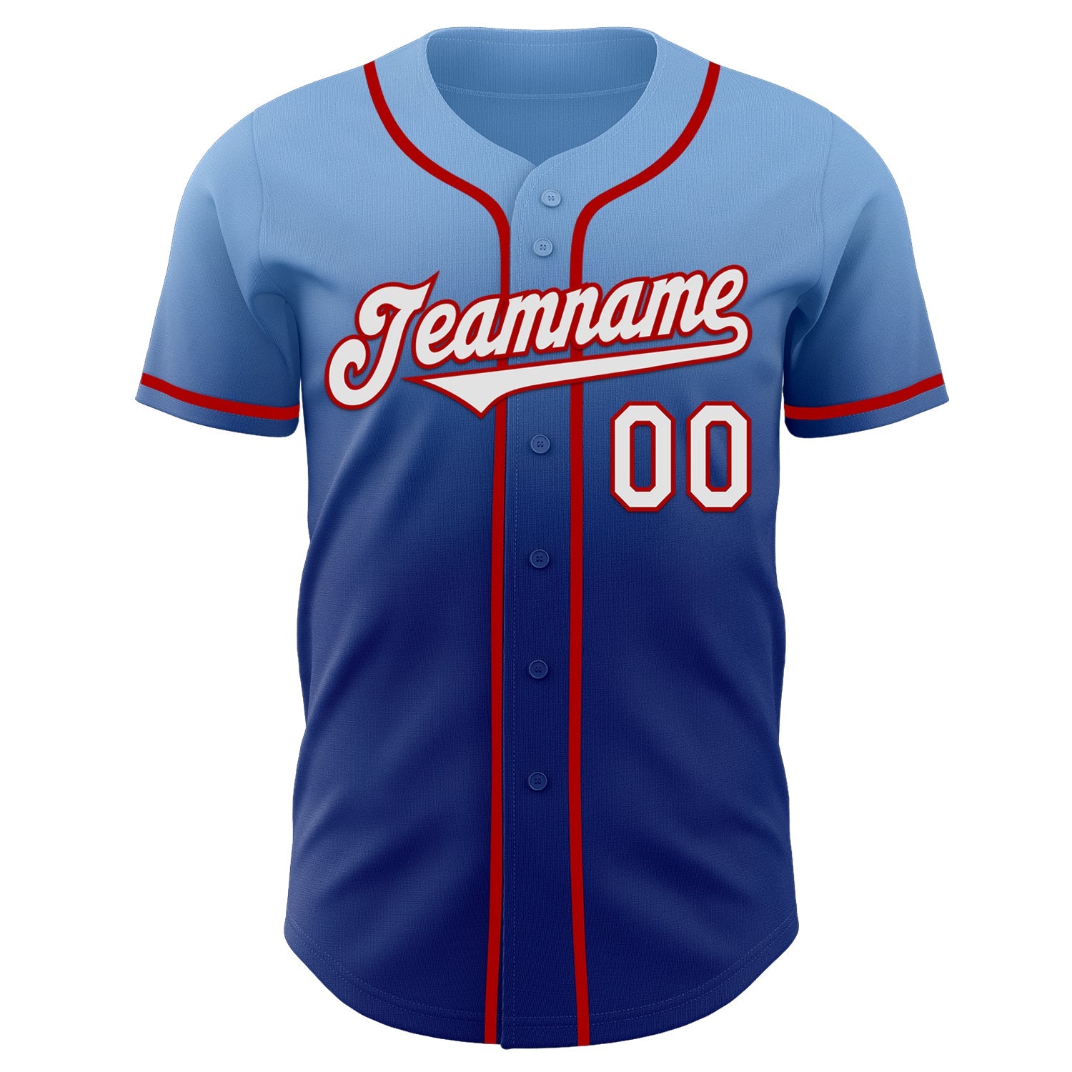 Custom Light Blue White Royal-Red Authentic Fade Fashion Baseball Jersey view 2