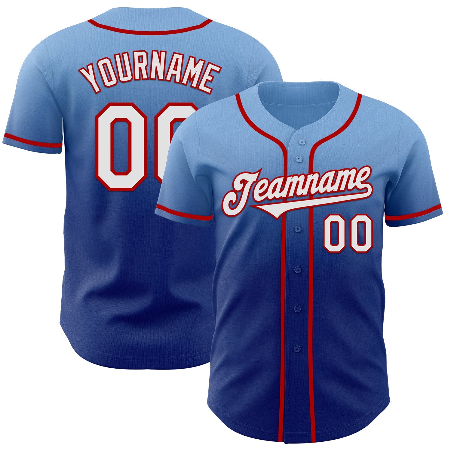 Custom Light Blue White Royal-Red Authentic Fade Fashion Baseball Jersey - Main View