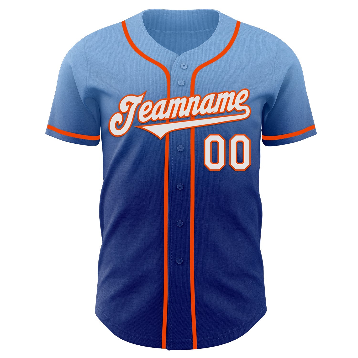 Custom Light Blue White Royal-Orange Authentic Fade Fashion Baseball Jersey view 2