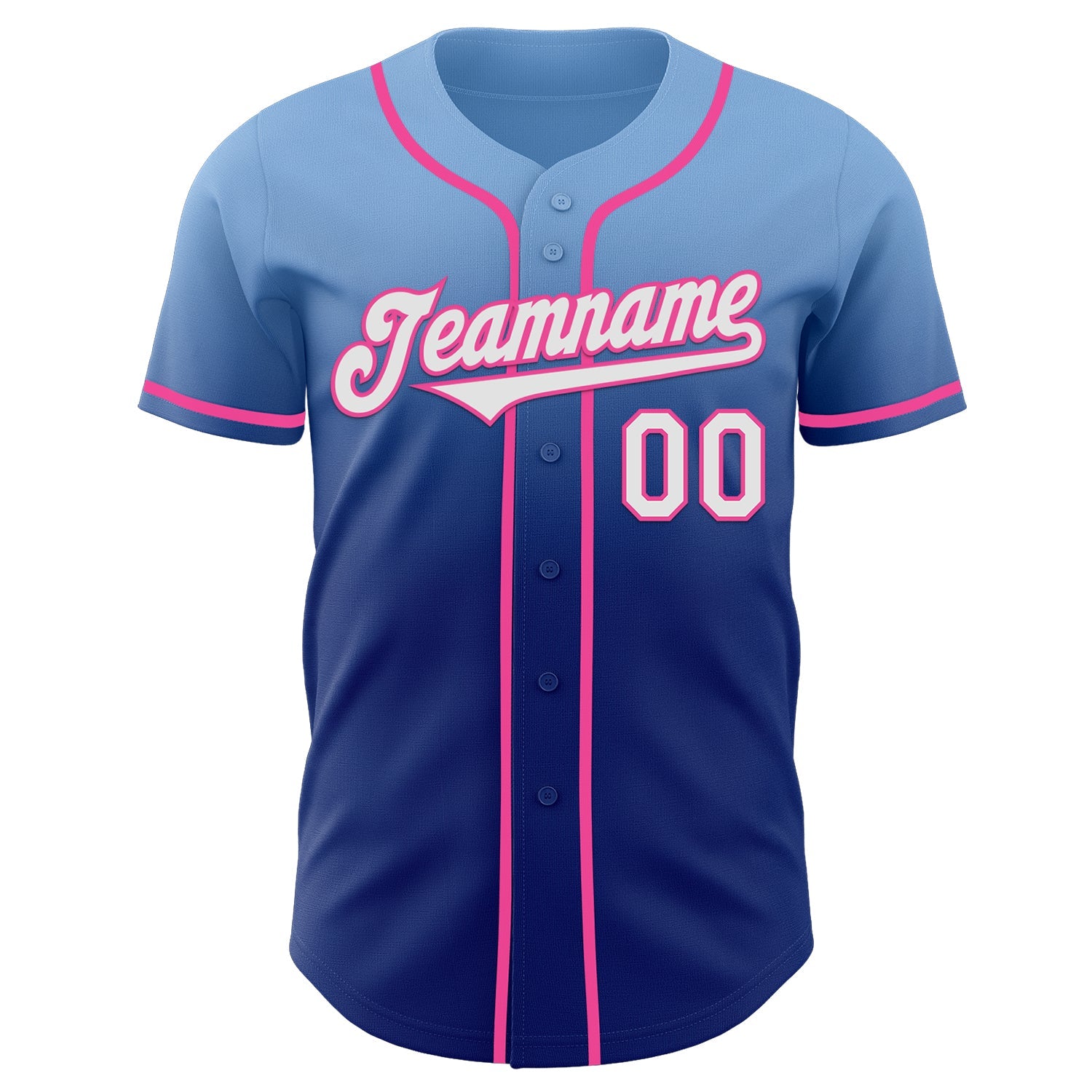 Custom Light Blue White Royal-Pink Authentic Fade Fashion Baseball Jersey view 2