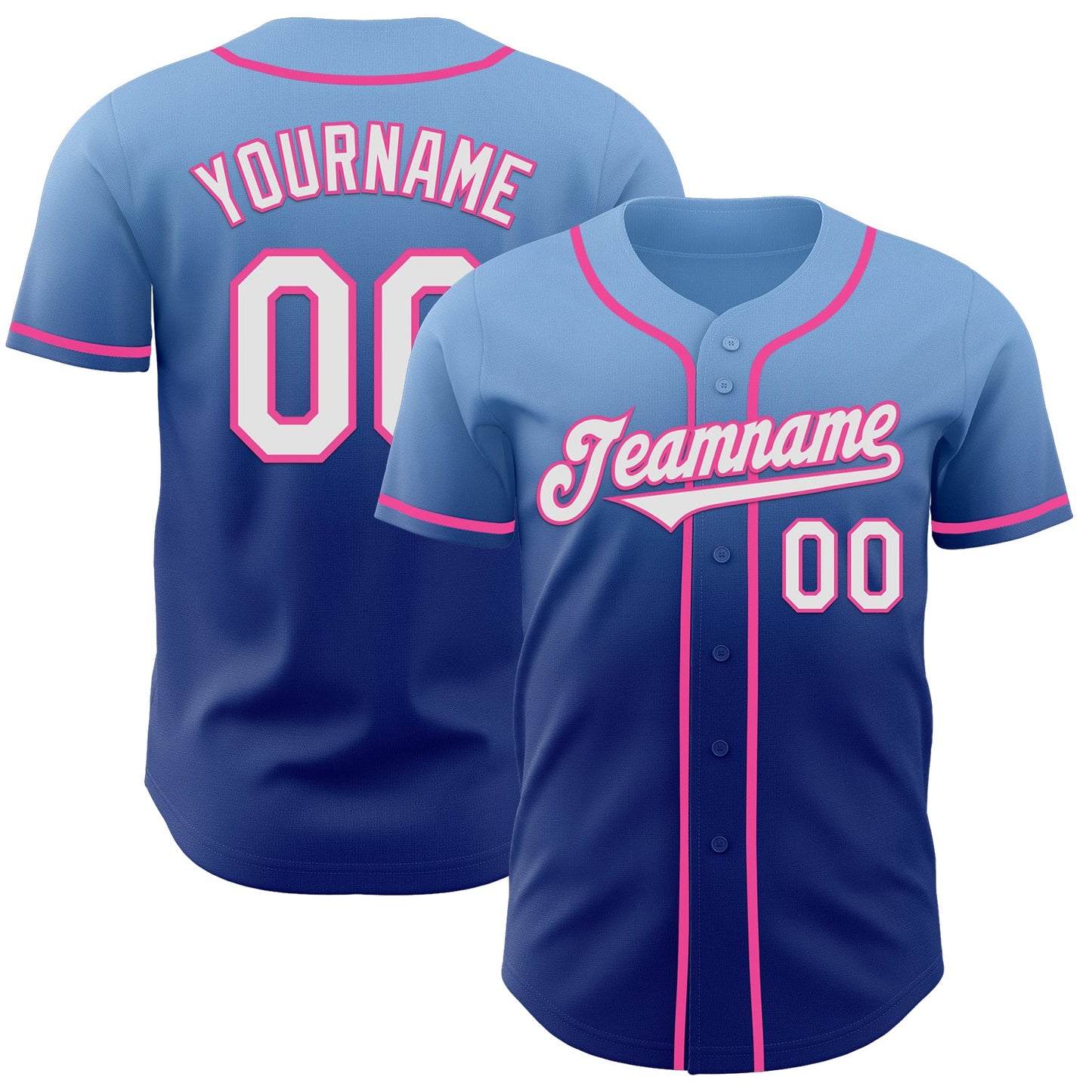 Custom Light Blue White Royal-Pink Authentic Fade Fashion Baseball Jersey - Main View