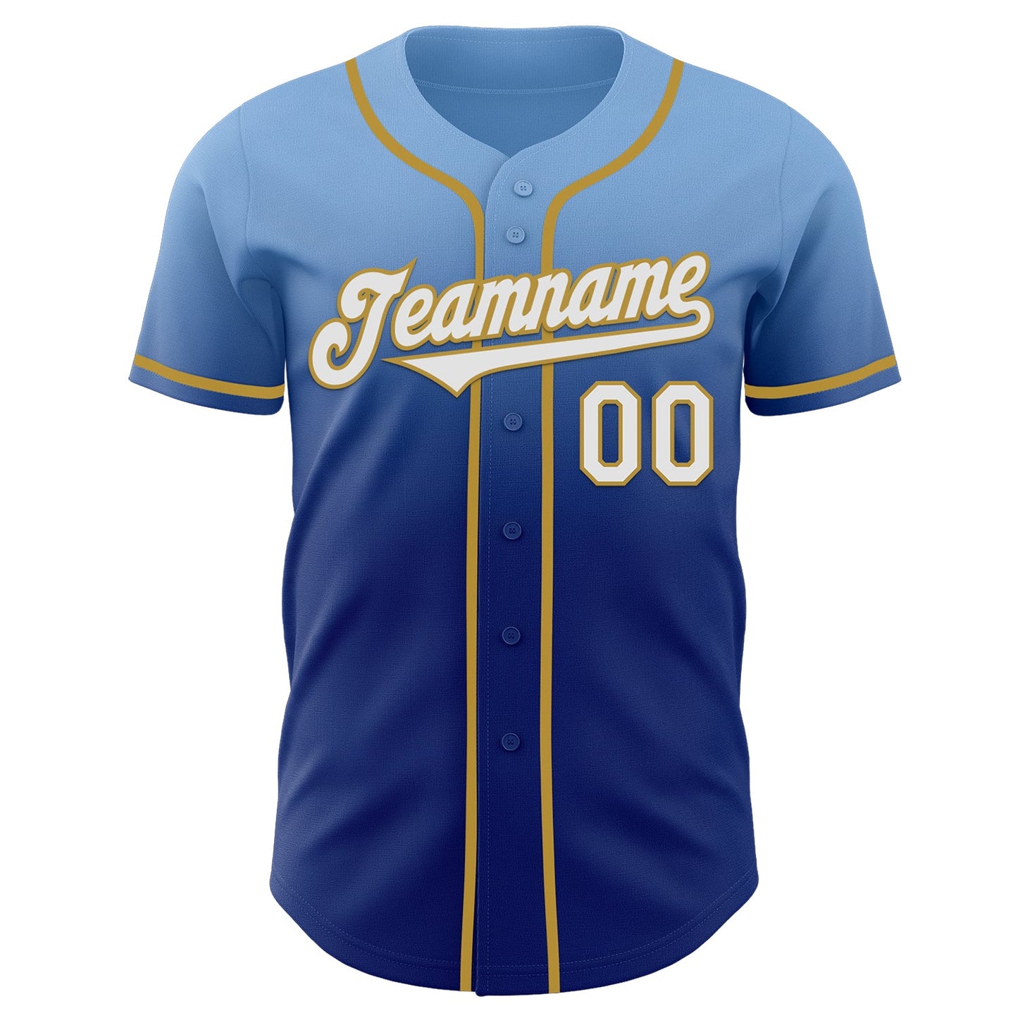 Custom Light Blue White Royal-Old Gold Authentic Fade Fashion Baseball Jersey view 2