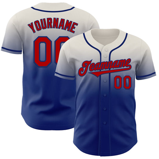 Custom Cream Red-Royal Authentic Fade Fashion Baseball Jersey - Main View