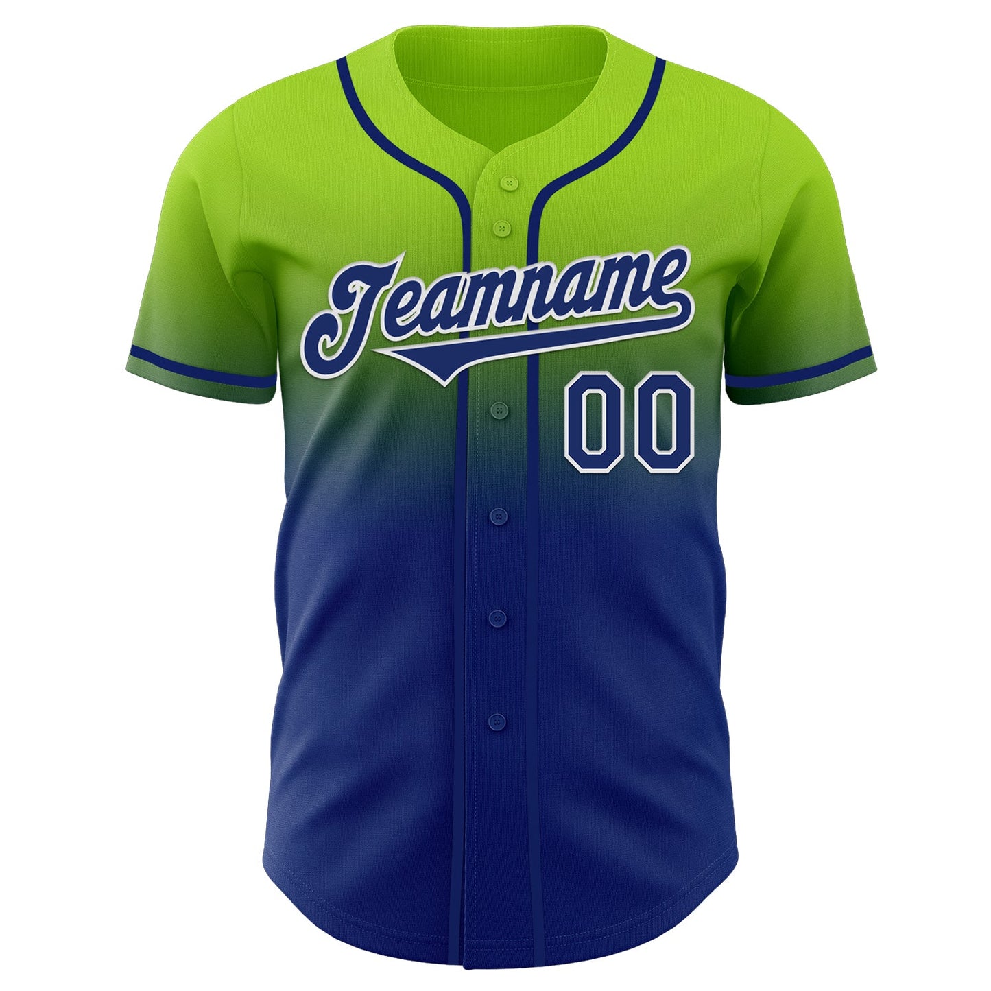 Custom Neon Green Royal-White Authentic Fade Fashion Baseball Jersey view 2