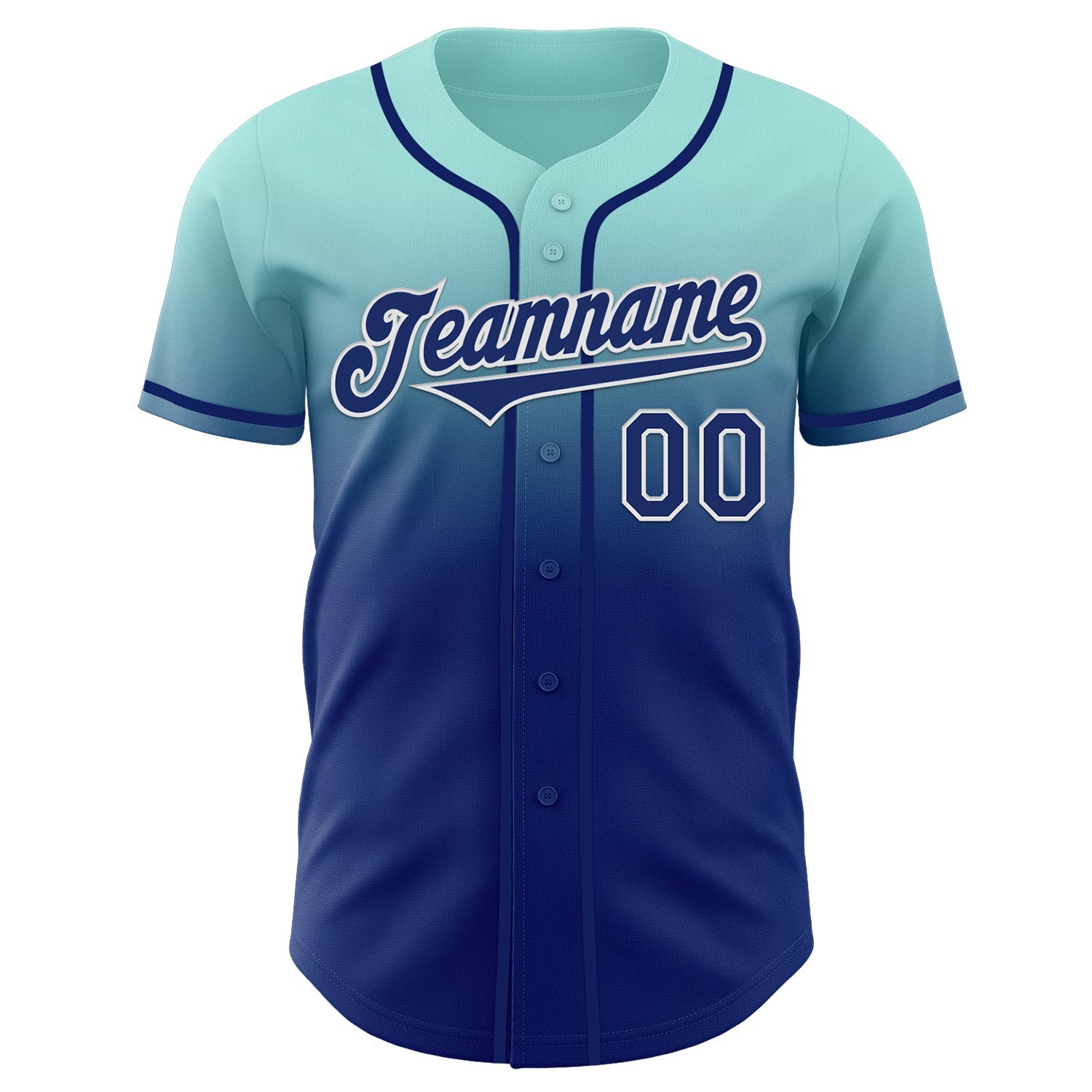 Custom Ice Blue Royal-White Authentic Fade Fashion Baseball Jersey view 2