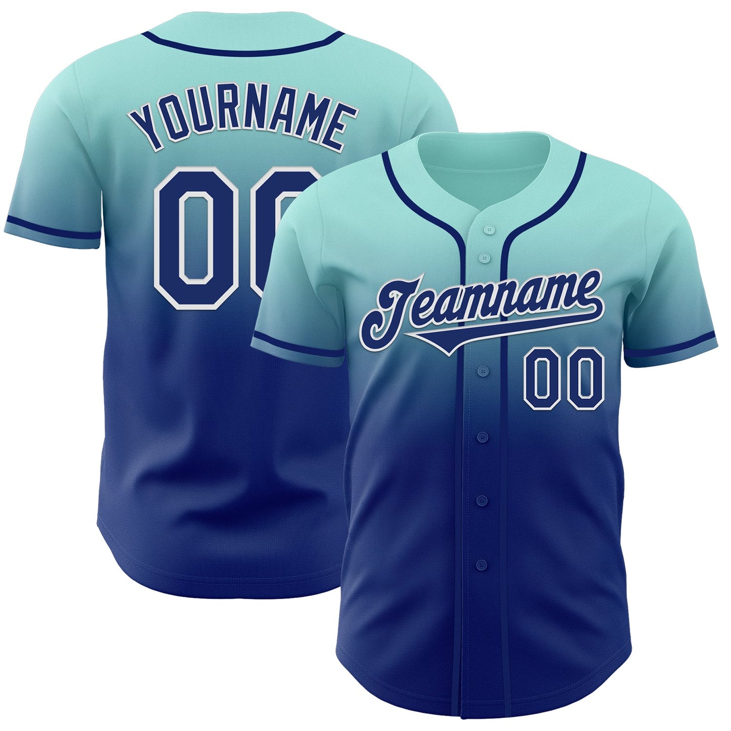 Custom Ice Blue Royal-White Authentic Fade Fashion Baseball Jersey - Main View