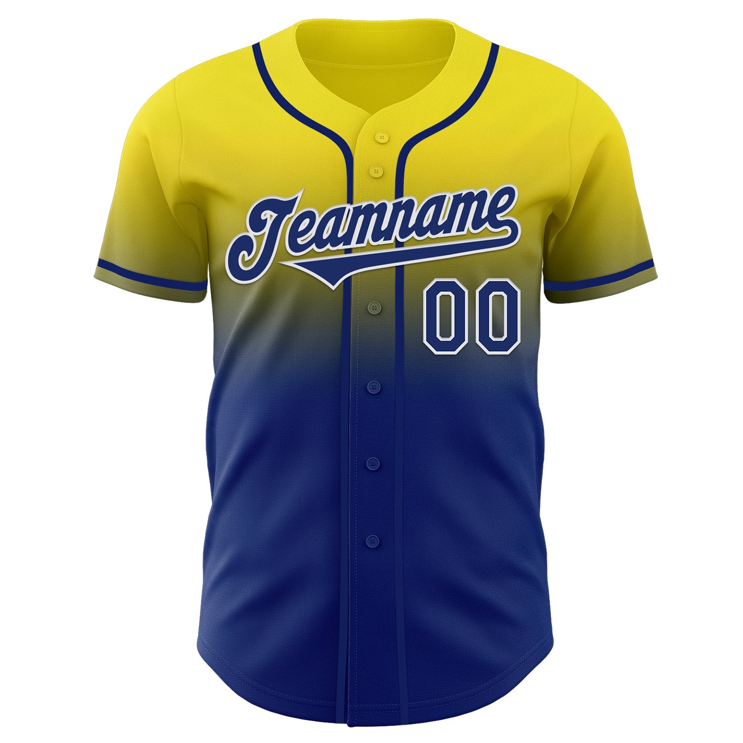 Custom Light Yellow Royal-White Authentic Fade Fashion Baseball Jersey view 2