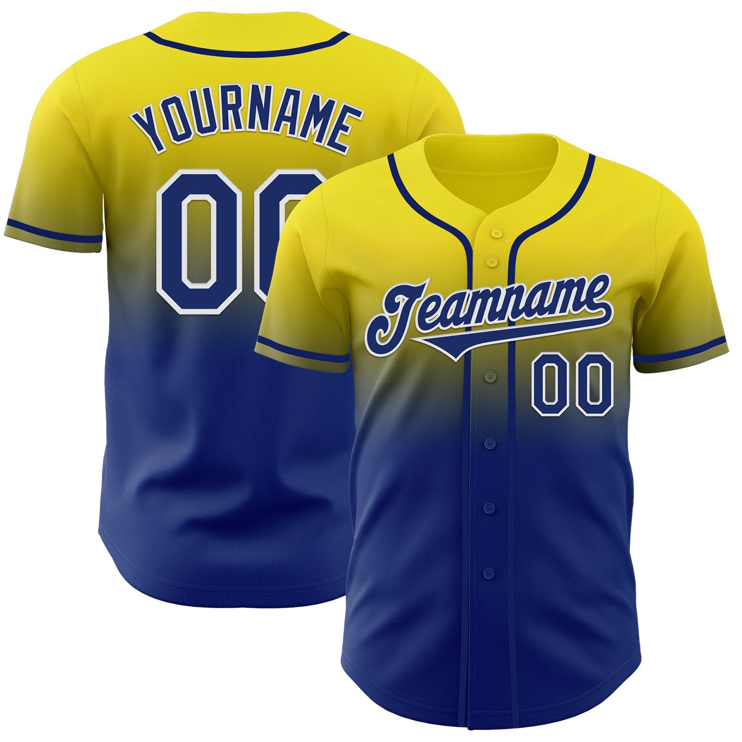 Custom Light Yellow Royal-White Authentic Fade Fashion Baseball Jersey - Main View