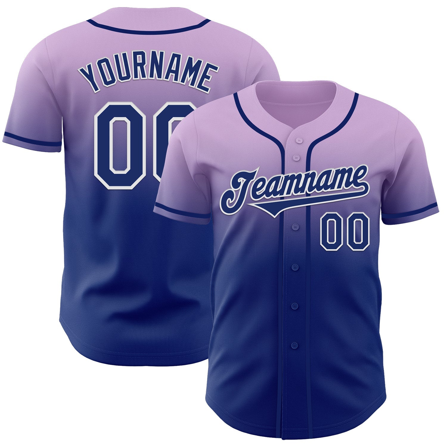 Custom Light Purple Royal-White Authentic Fade Fashion Baseball Jersey - Main View