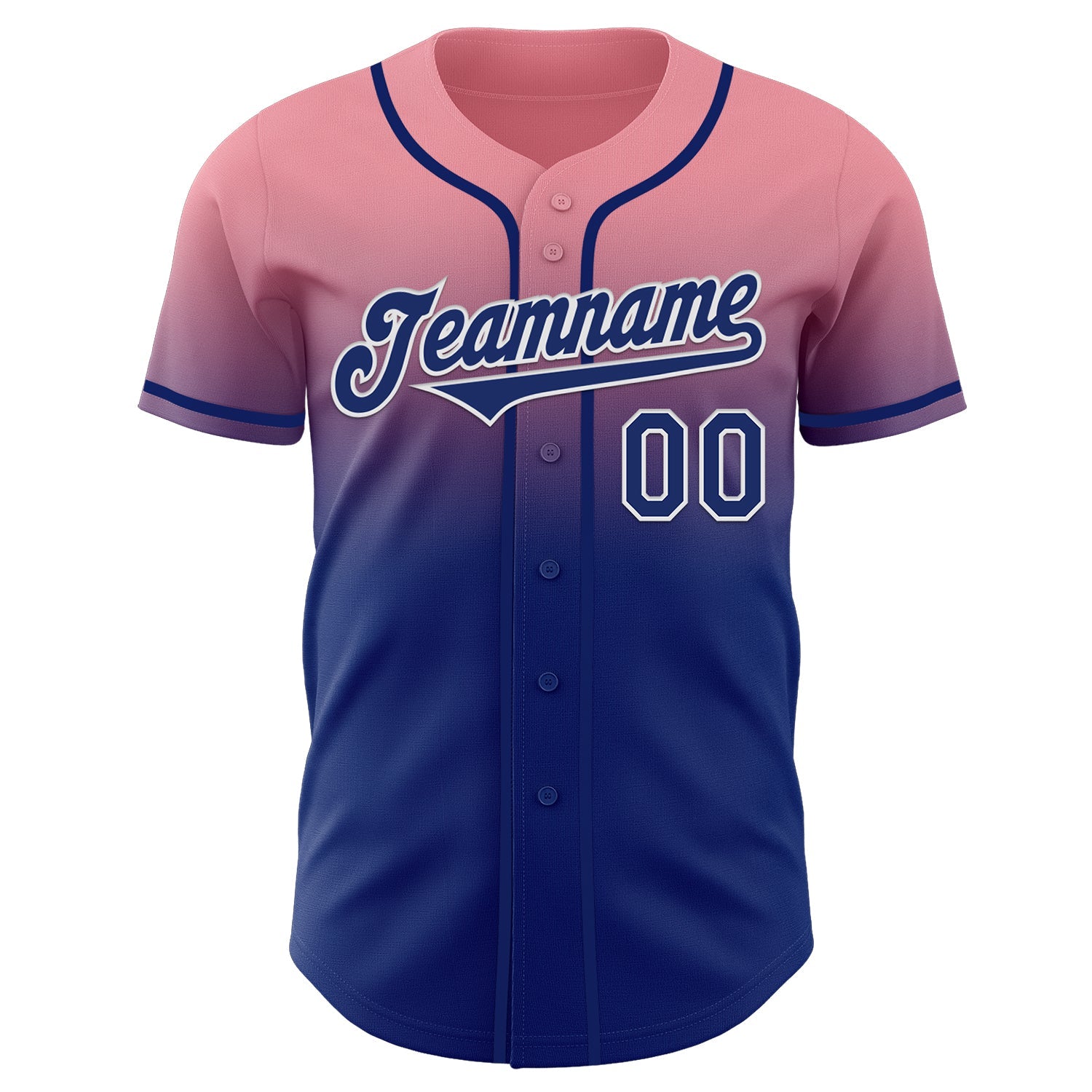 Custom Medium Pink Royal-White Authentic Fade Fashion Baseball Jersey view 2