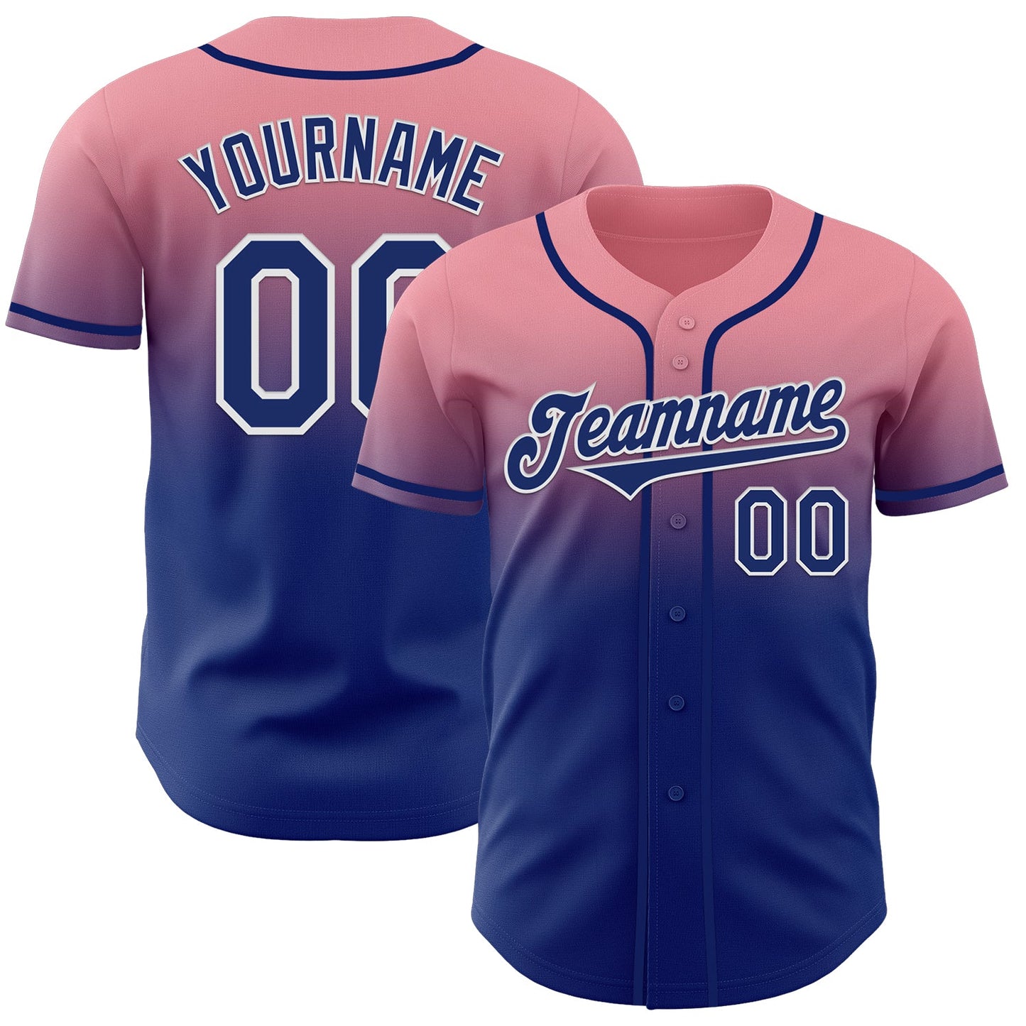 Custom Medium Pink Royal-White Authentic Fade Fashion Baseball Jersey - Main View