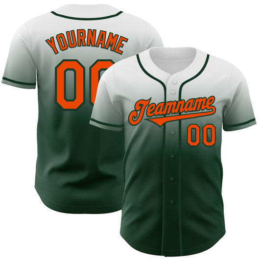 Custom White Orange-Green Authentic Fade Fashion Baseball Jersey - Main View
