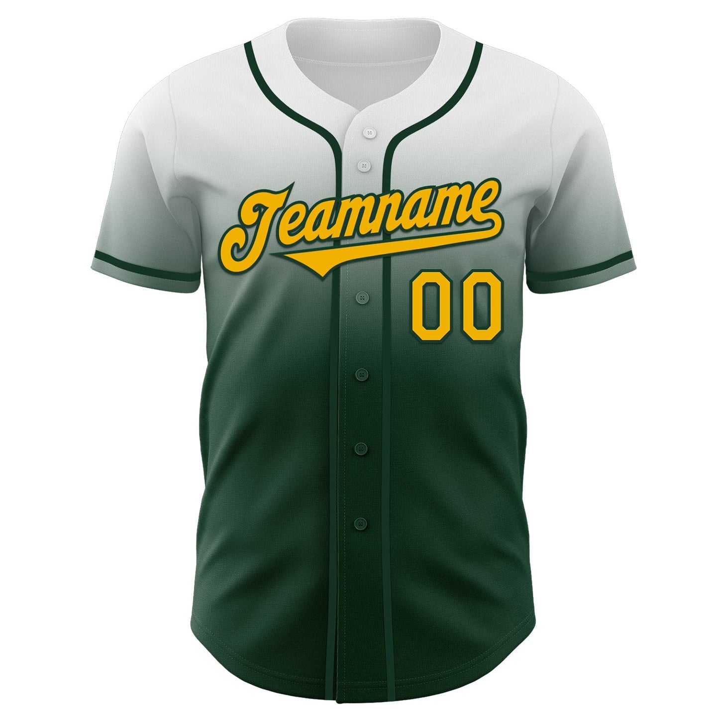 Custom White Gold-Green Authentic Fade Fashion Baseball Jersey view 2