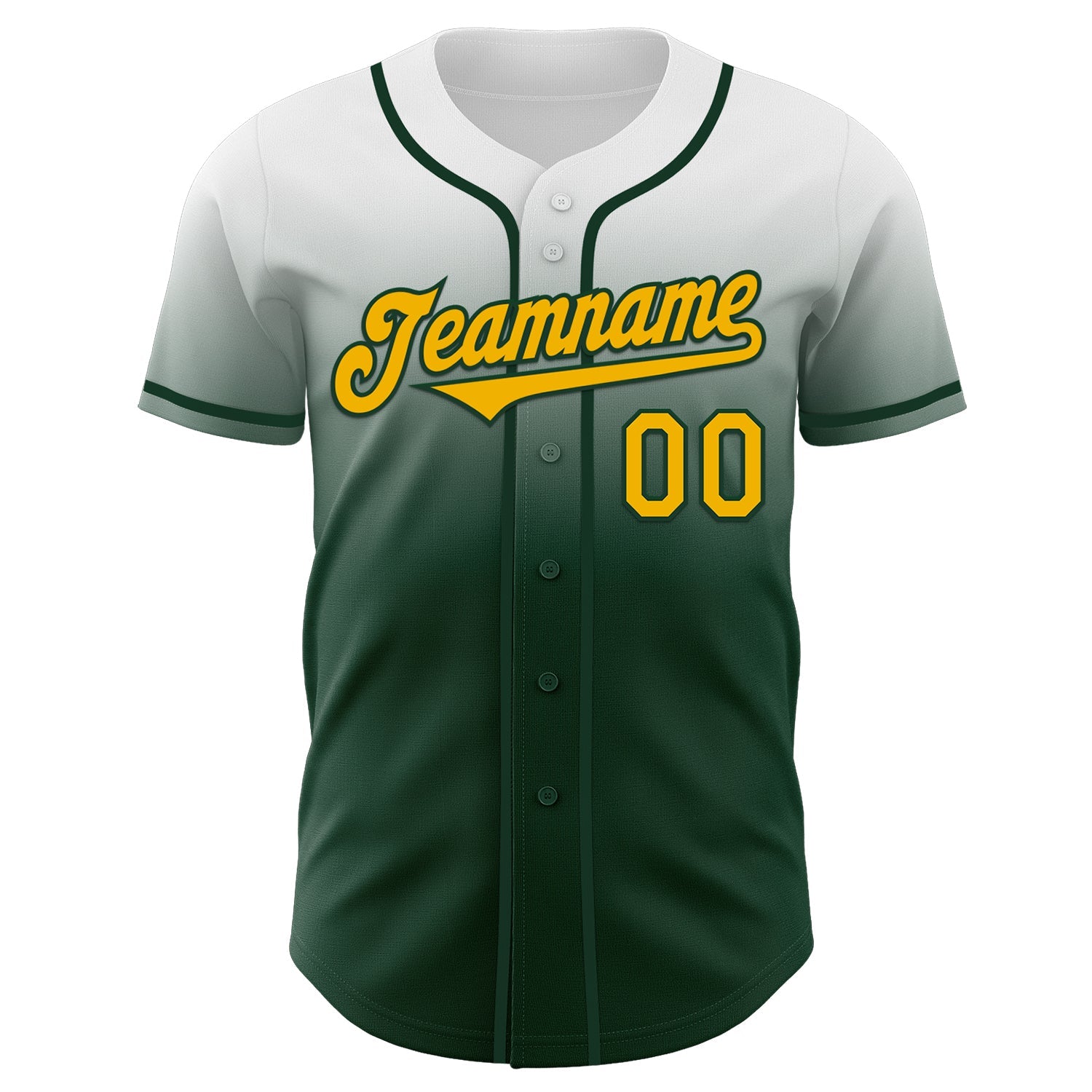 Custom White Gold-Green Authentic Fade Fashion Baseball Jersey view 2