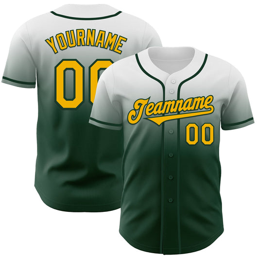 Custom White Gold-Green Authentic Fade Fashion Baseball Jersey - Main View