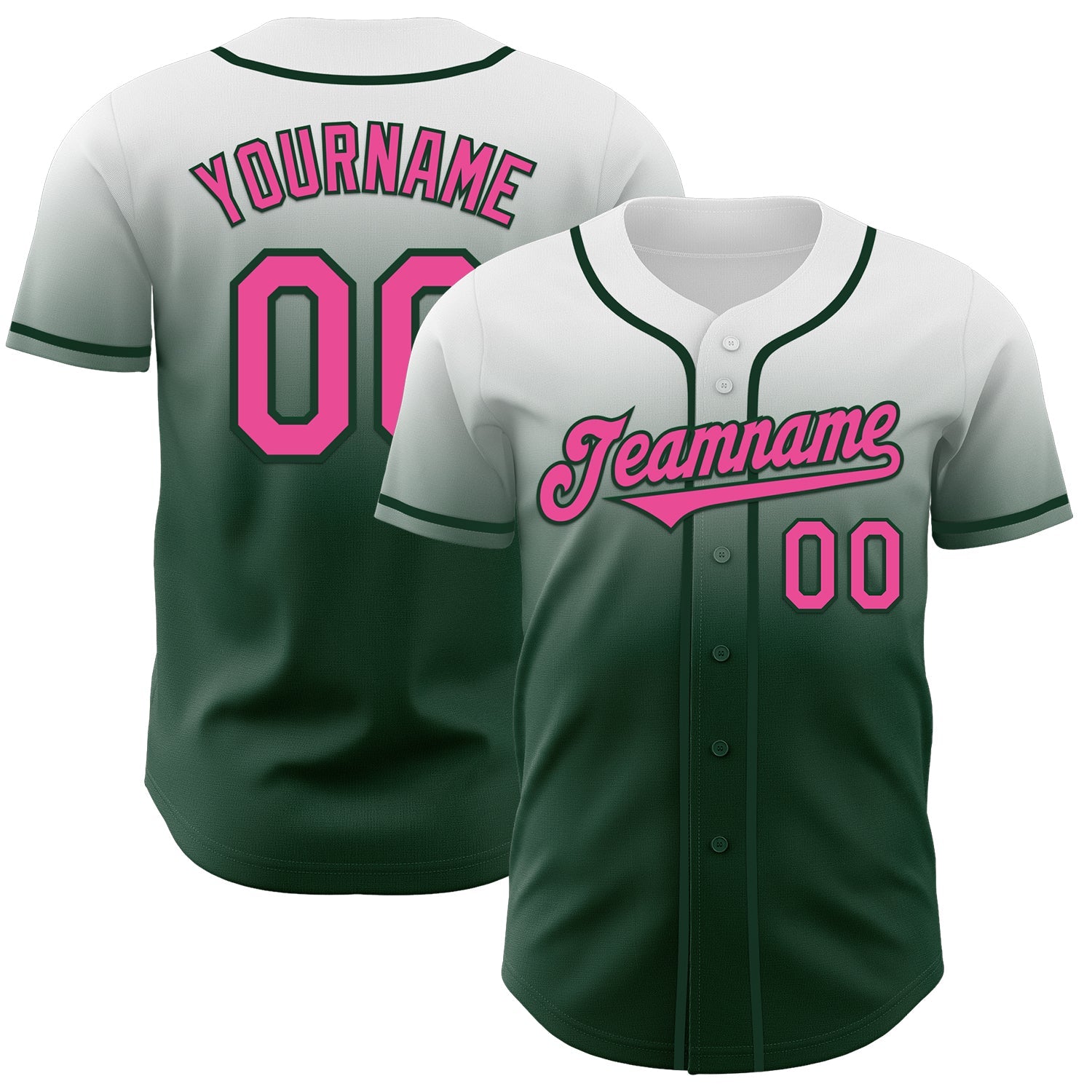 Custom White Pink-Green Authentic Fade Fashion Baseball Jersey - Main View
