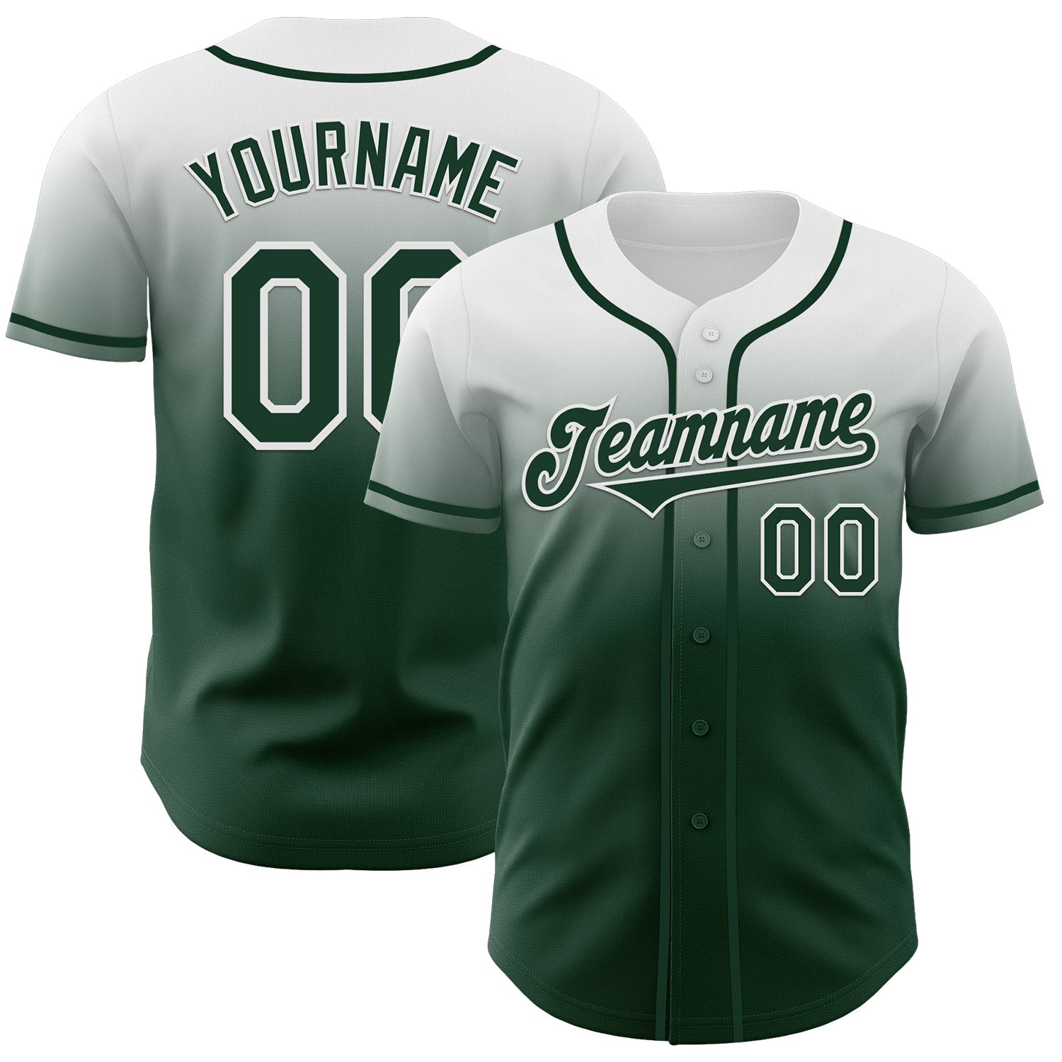 Custom White Green Authentic Fade Fashion Baseball Jersey - Main View
