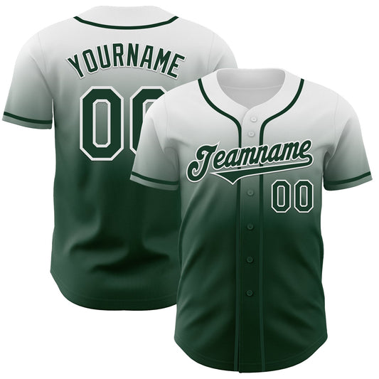 Custom White Green Authentic Fade Fashion Baseball Jersey - Main View