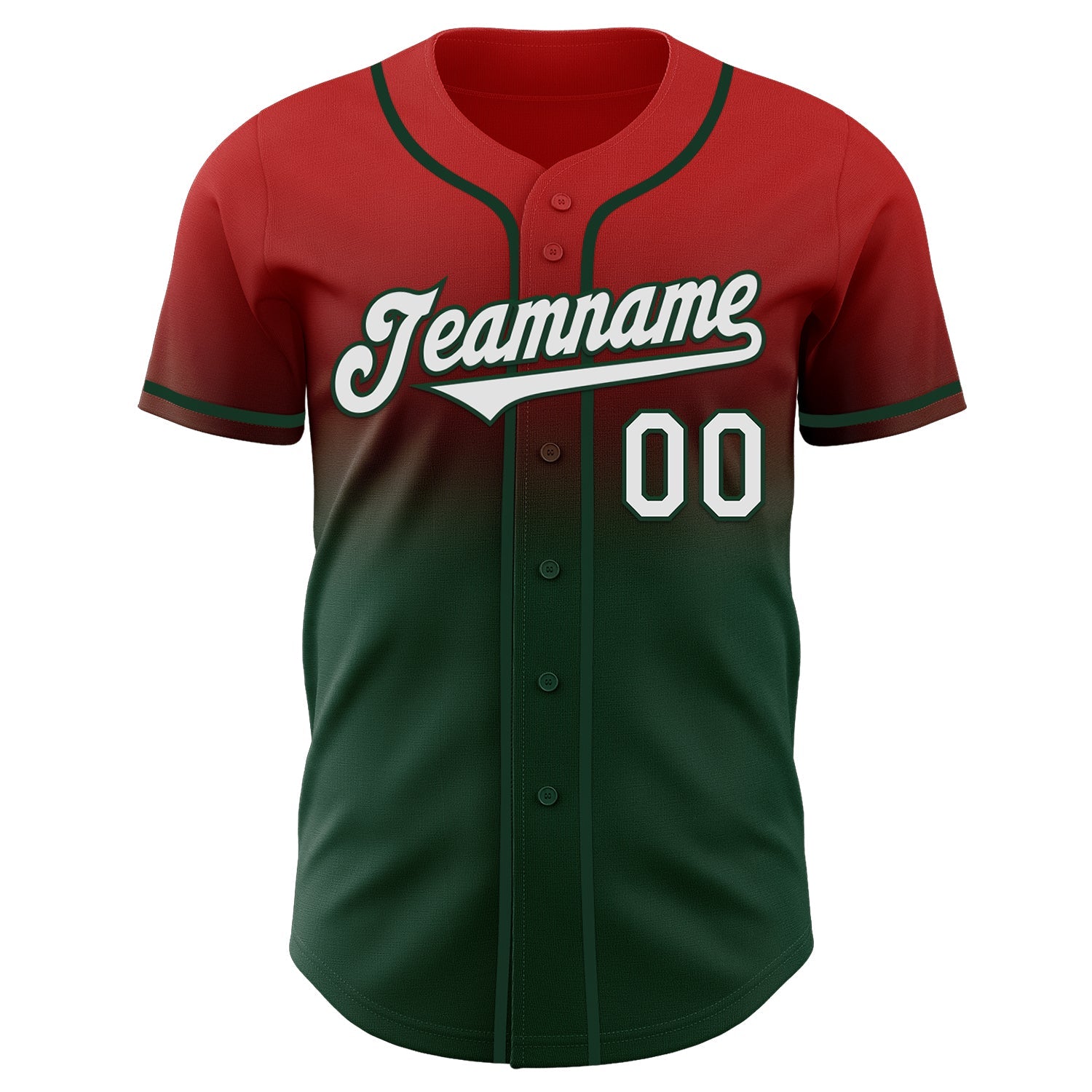 Custom Red White-Green Authentic Fade Fashion Baseball Jersey view 2