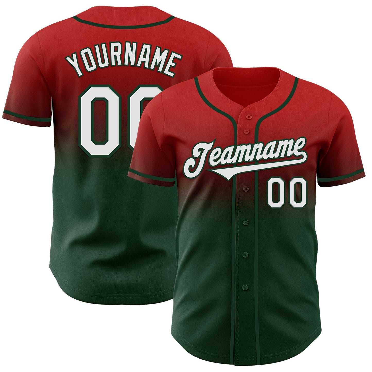 Custom Red White-Green Authentic Fade Fashion Baseball Jersey - Main View