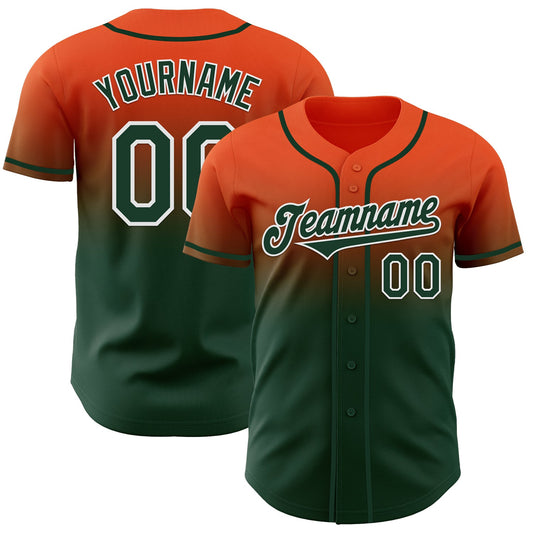 Custom Orange Green-White Authentic Fade Fashion Baseball Jersey - Main View