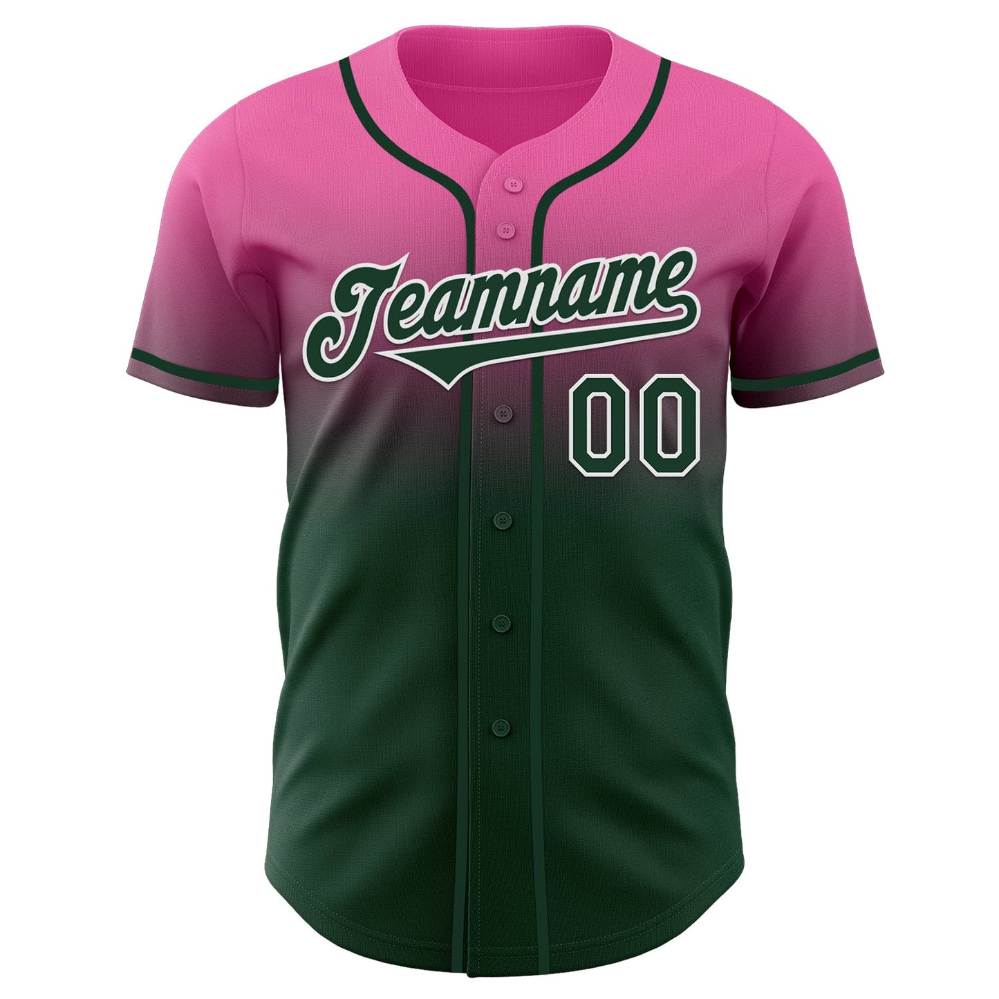 Custom Pink Green-White Authentic Fade Fashion Baseball Jersey view 2
