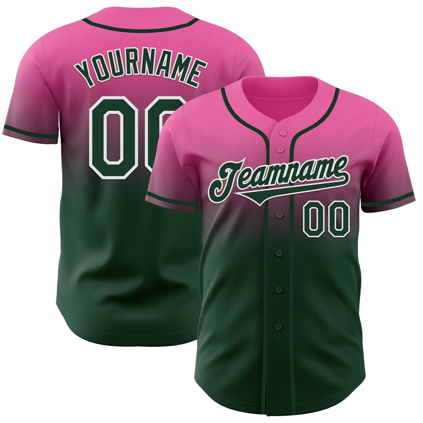 Custom Pink Green-White Authentic Fade Fashion Baseball Jersey - Main View