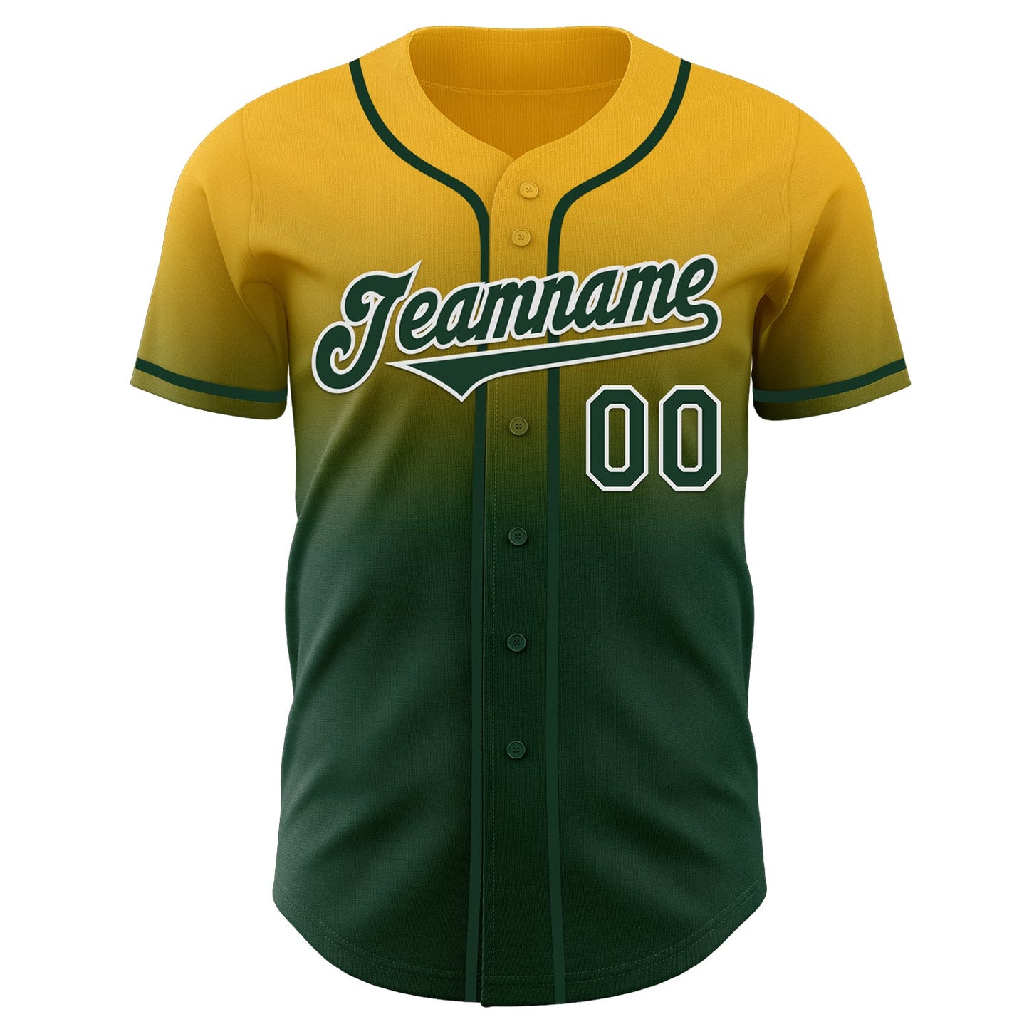 Custom Gold Green-White Authentic Fade Fashion Baseball Jersey view 2