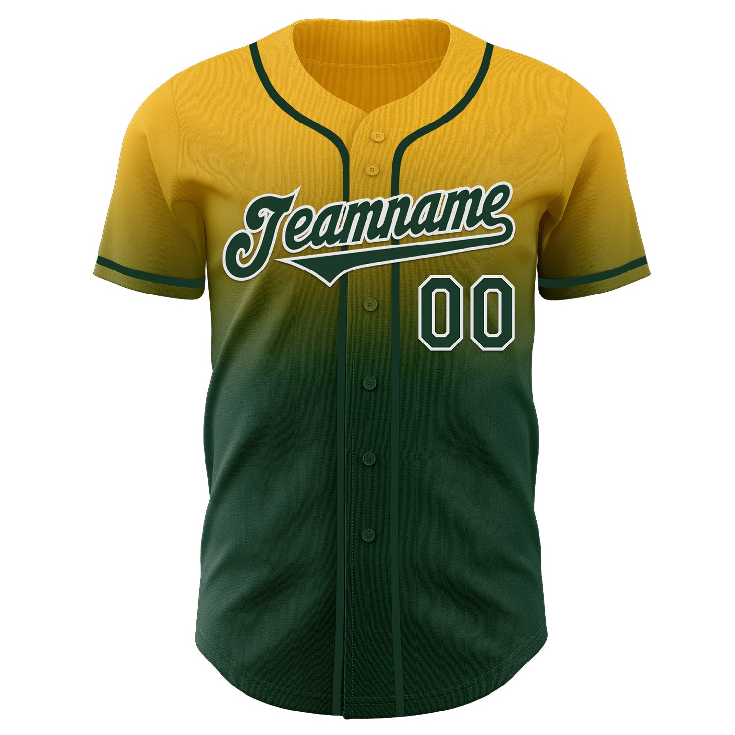 Custom Gold Green-White Authentic Fade Fashion Baseball Jersey view 2