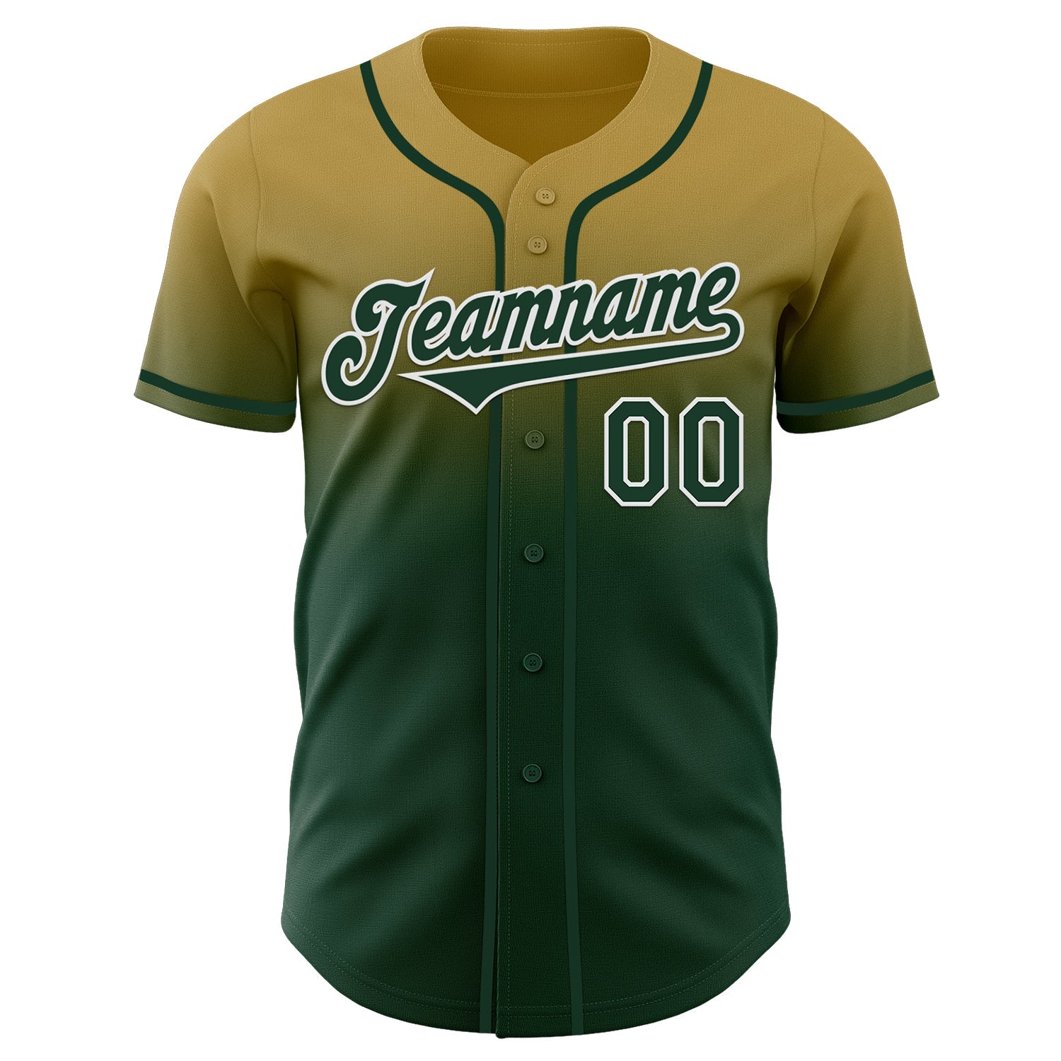 Custom Old Gold Green-White Authentic Fade Fashion Baseball Jersey view 2