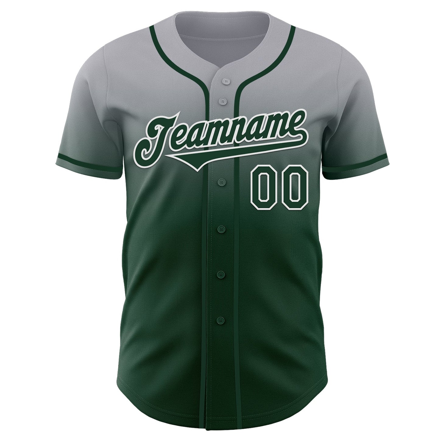 Custom Gray Green-White Authentic Fade Fashion Baseball Jersey view 2
