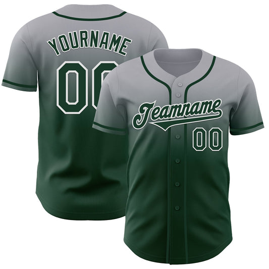 Custom Gray Green-White Authentic Fade Fashion Baseball Jersey - Main View