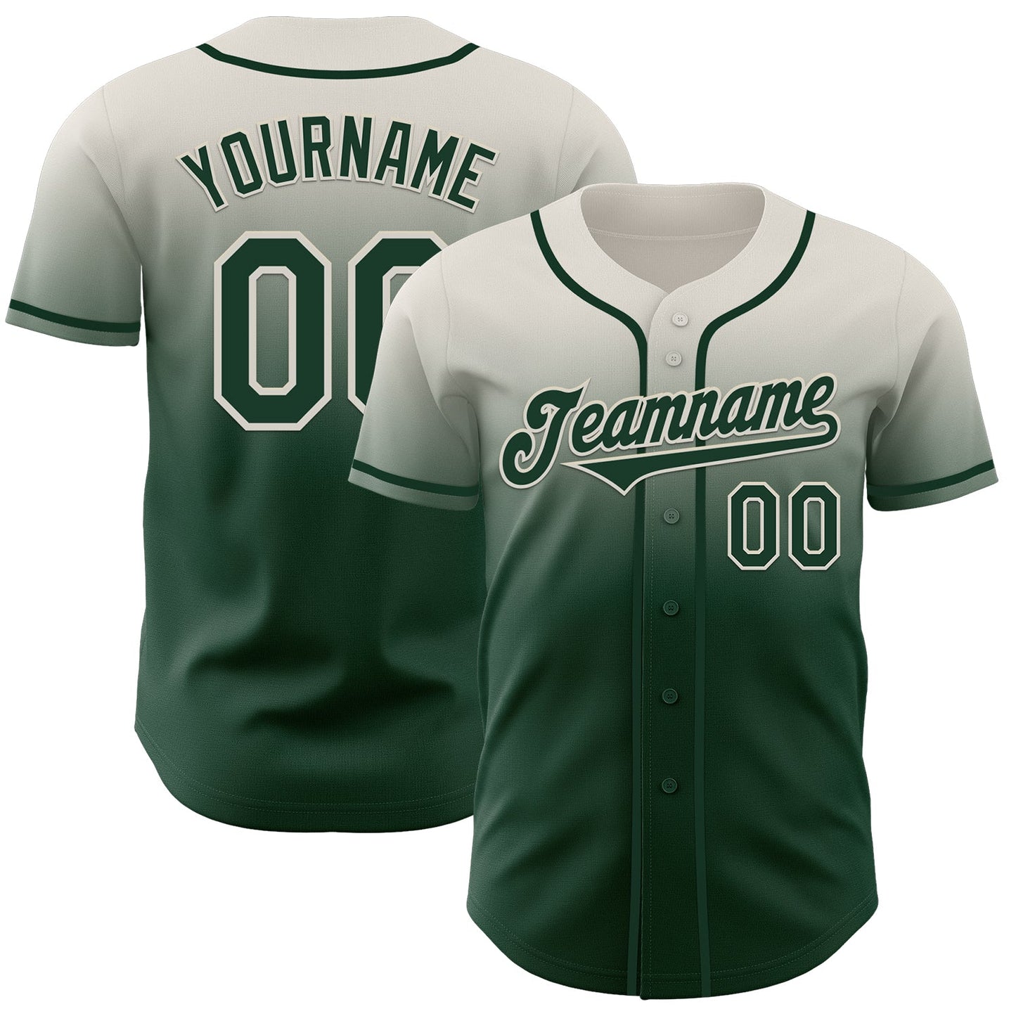 Custom Cream Green Authentic Fade Fashion Baseball Jersey - Main View