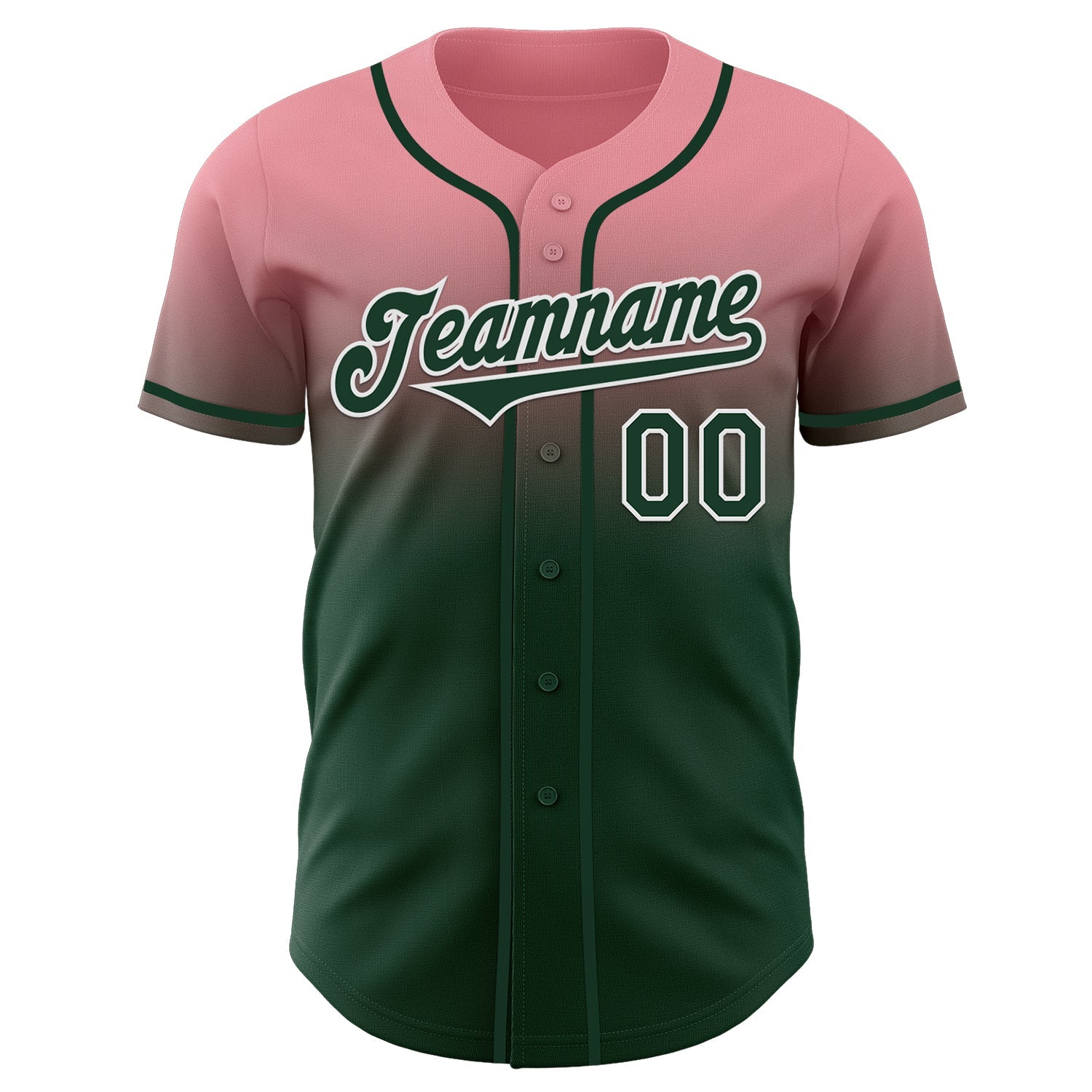 Custom Medium Pink Green-White Authentic Fade Fashion Baseball Jersey view 2