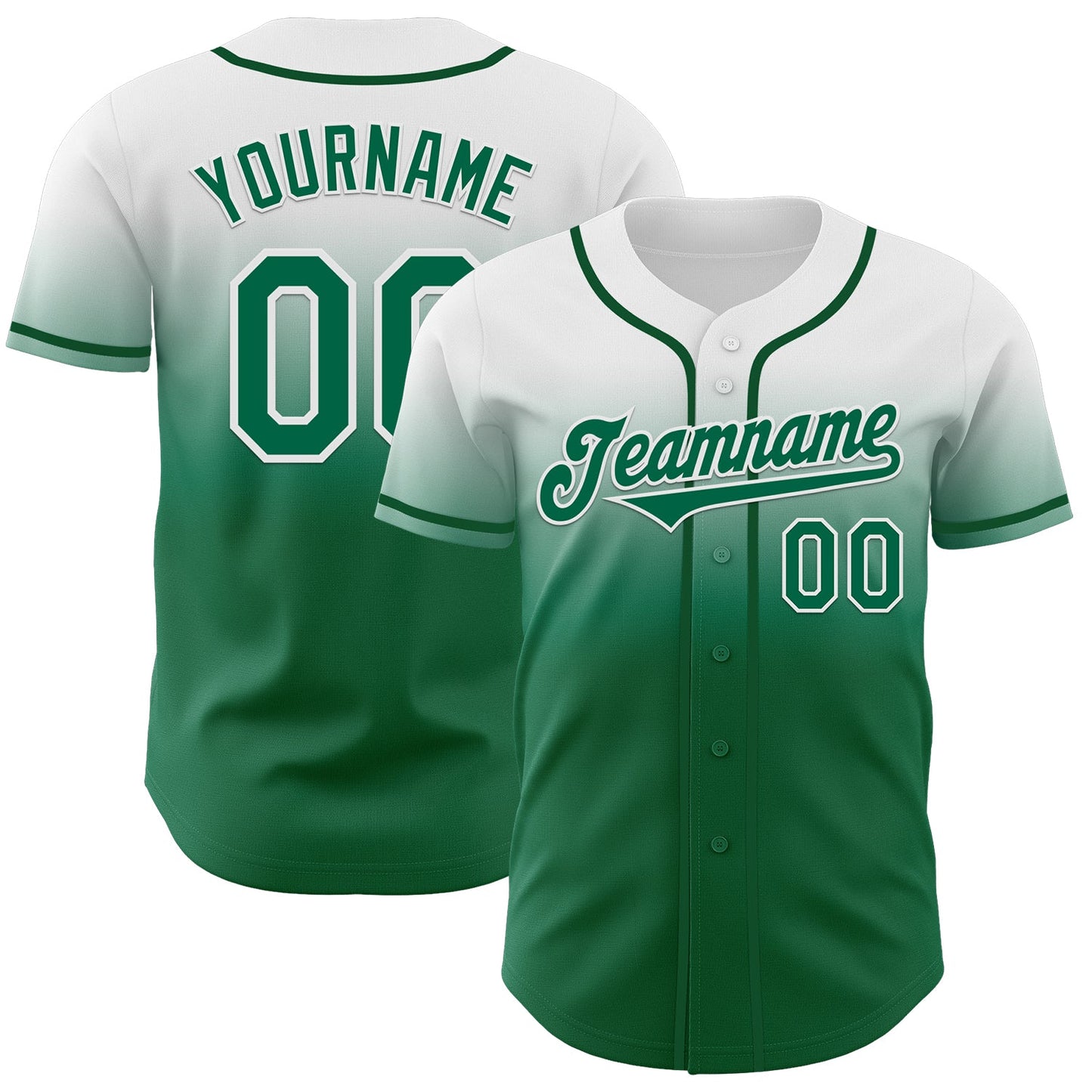 Custom White Kelly Green Authentic Fade Fashion Baseball Jersey - Main View