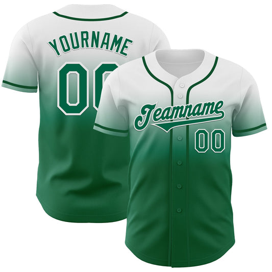 Custom White Kelly Green Authentic Fade Fashion Baseball Jersey - Main View