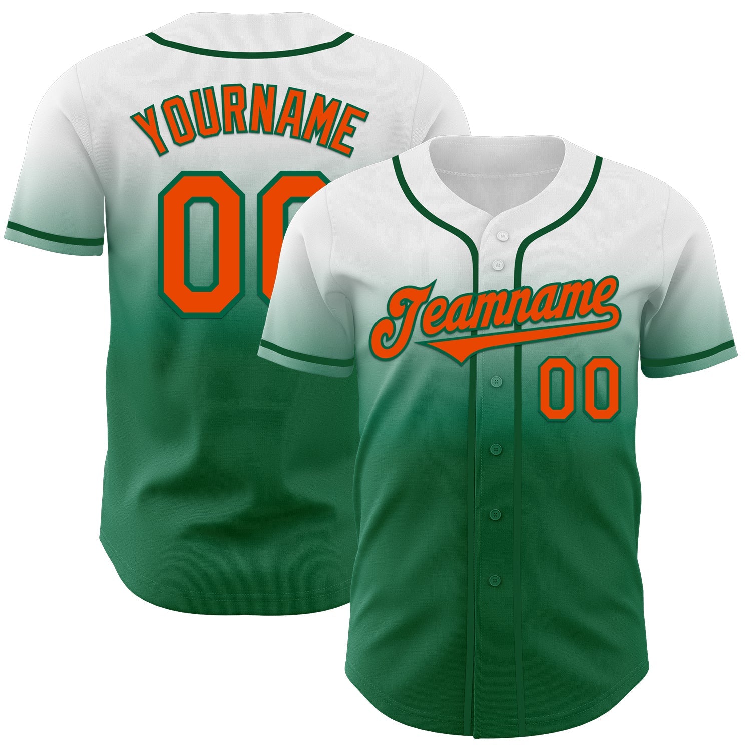 Custom White Orange-Kelly Green Authentic Fade Fashion Baseball Jersey - Main View