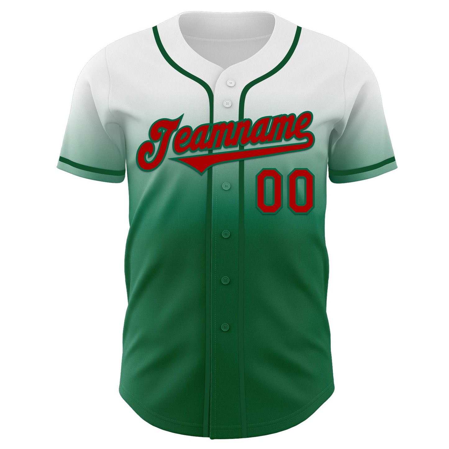 Custom White Red-Kelly Green Authentic Fade Fashion Baseball Jersey view 2