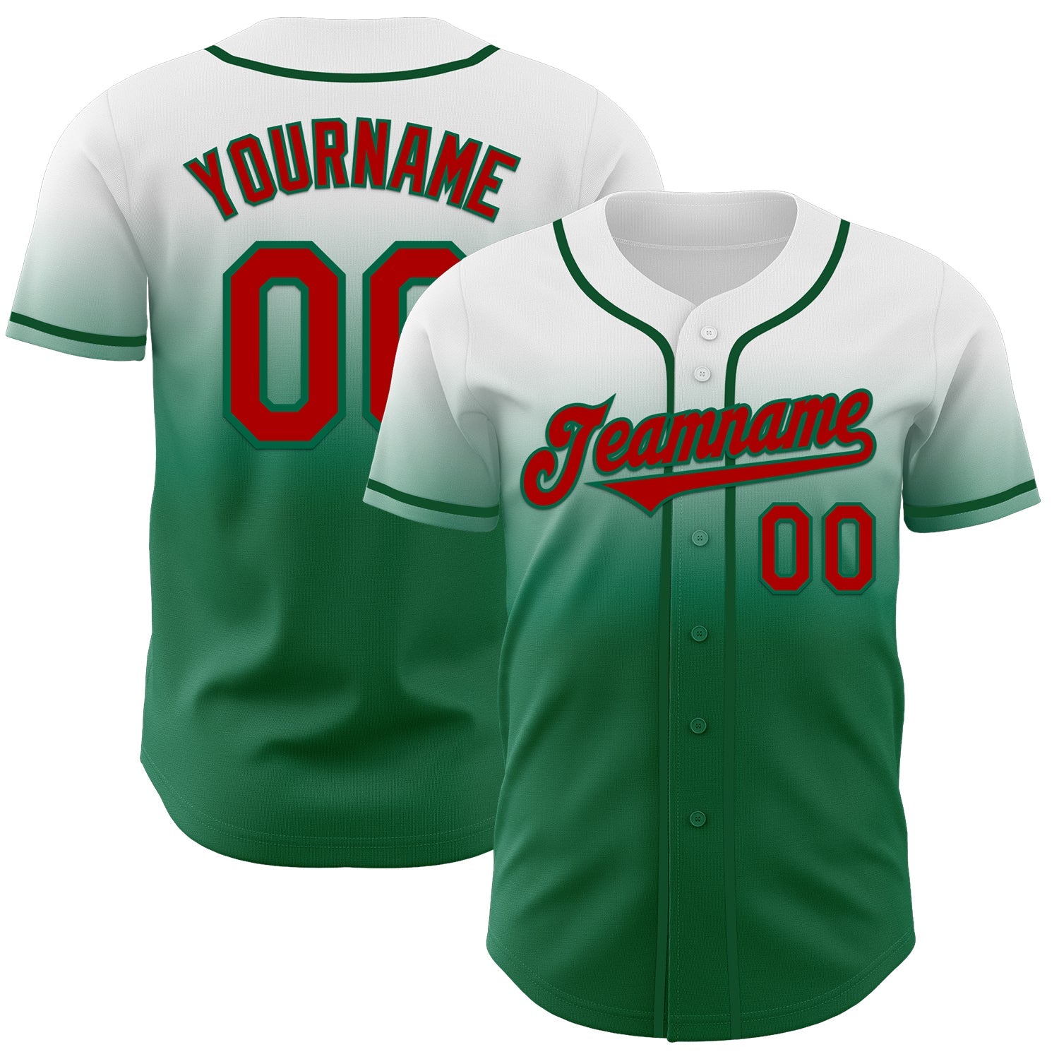 Custom White Red-Kelly Green Authentic Fade Fashion Baseball Jersey - Main View