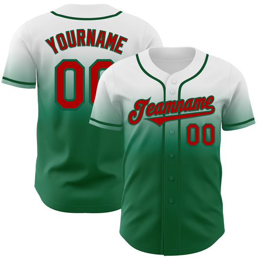 Custom White Red-Kelly Green Authentic Fade Fashion Baseball Jersey - Main View