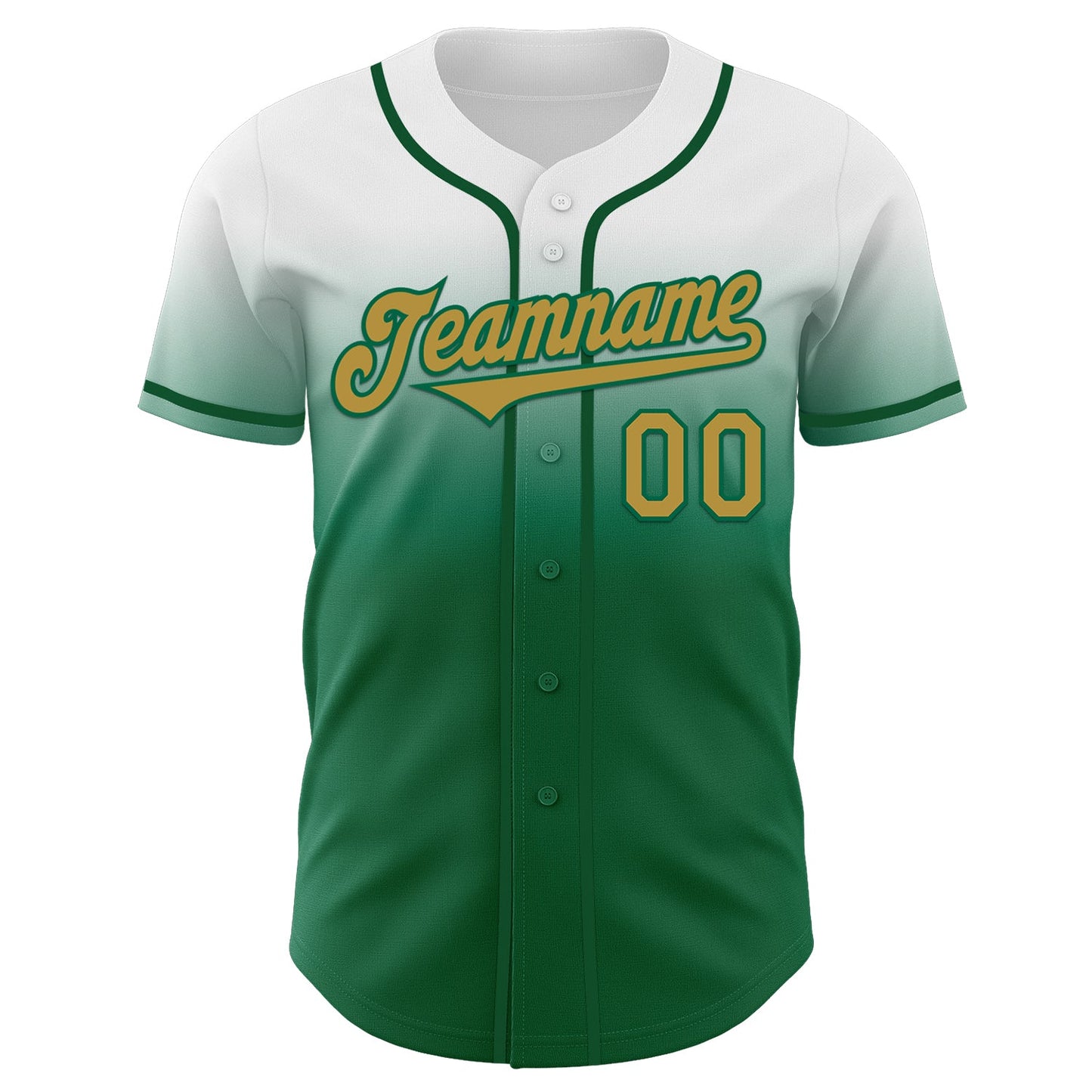Custom White Old Gold-Kelly Green Authentic Fade Fashion Baseball Jersey view 2