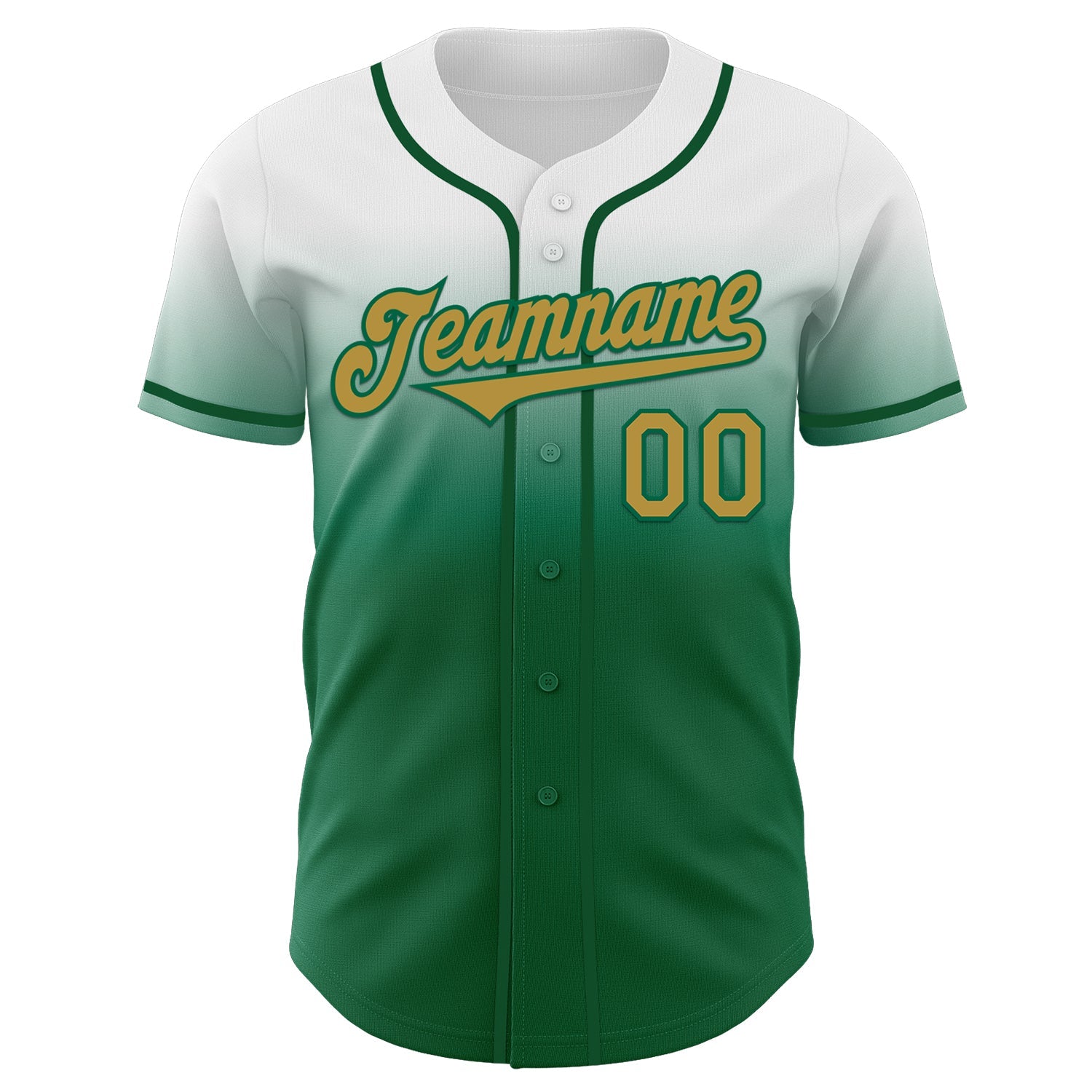 Custom White Old Gold-Kelly Green Authentic Fade Fashion Baseball Jersey view 2