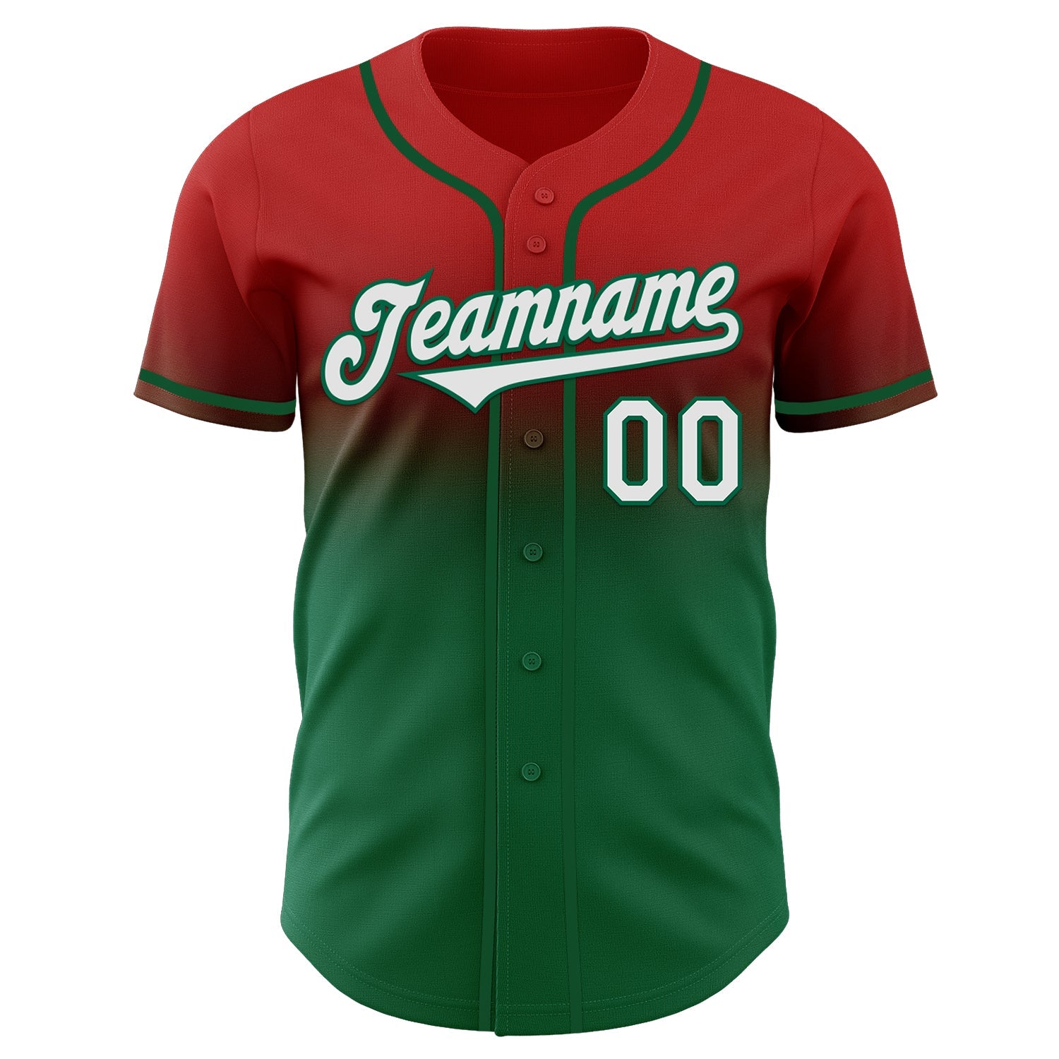 Custom Red White-Kelly Green Authentic Fade Fashion Baseball Jersey view 2