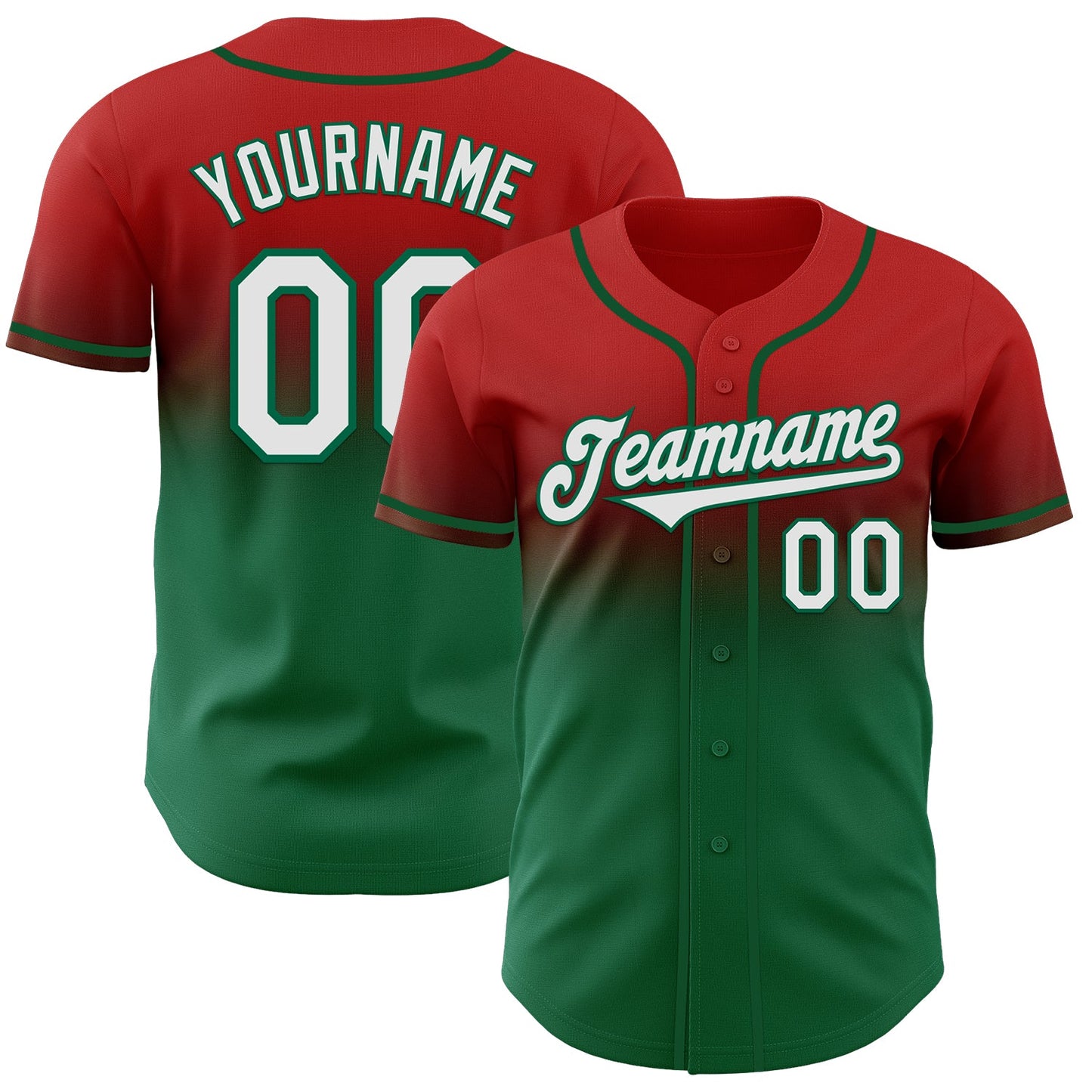 Custom Red White-Kelly Green Authentic Fade Fashion Baseball Jersey - Main View