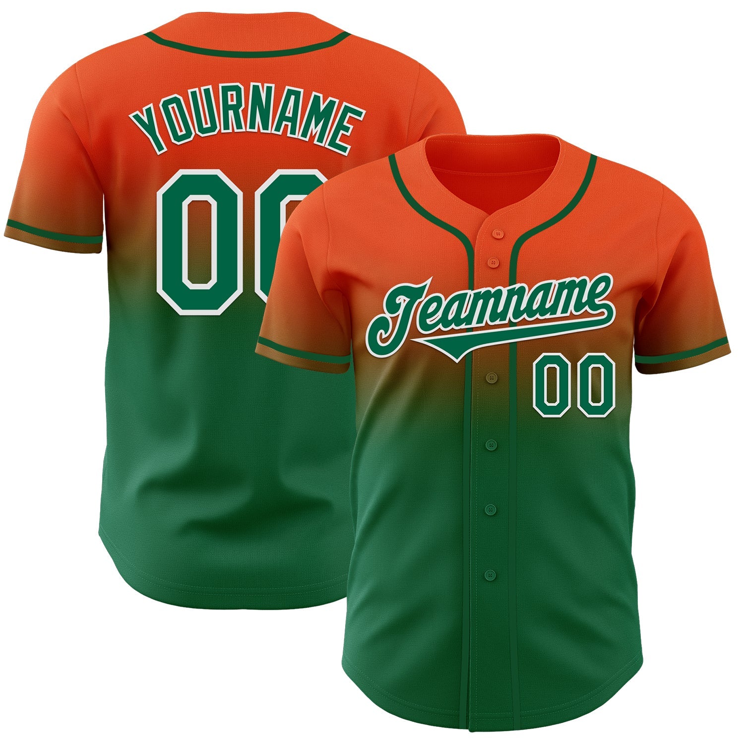 Custom Orange Kelly Green-White Authentic Fade Fashion Baseball Jersey - Main View