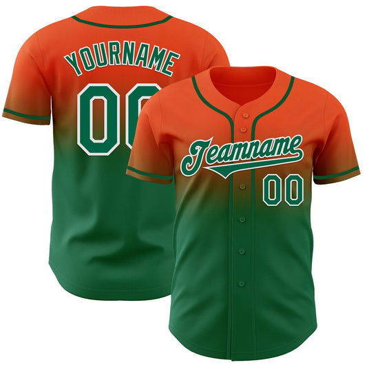 Custom Orange Kelly Green-White Authentic Fade Fashion Baseball Jersey - Main View