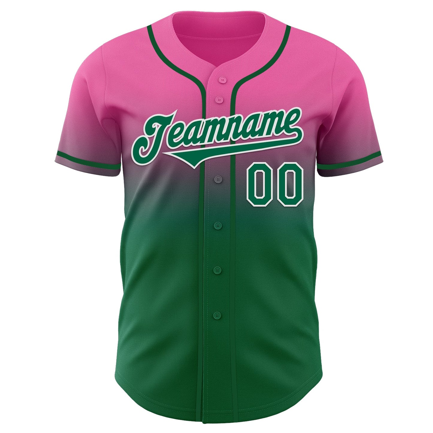 Custom Pink Kelly Green-White Authentic Fade Fashion Baseball Jersey view 2